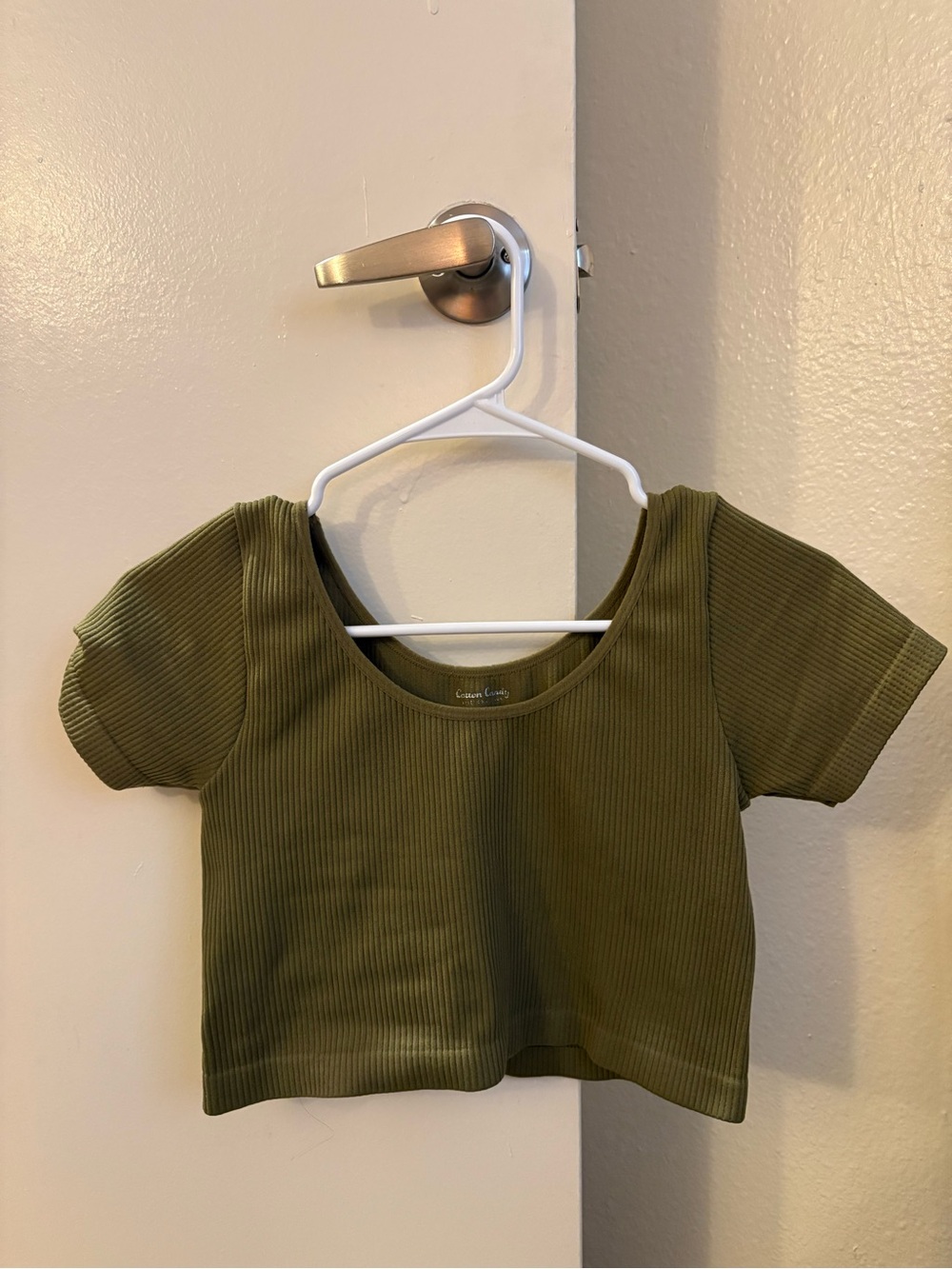 Olive Ribbed Crop Top - Kids Shirt